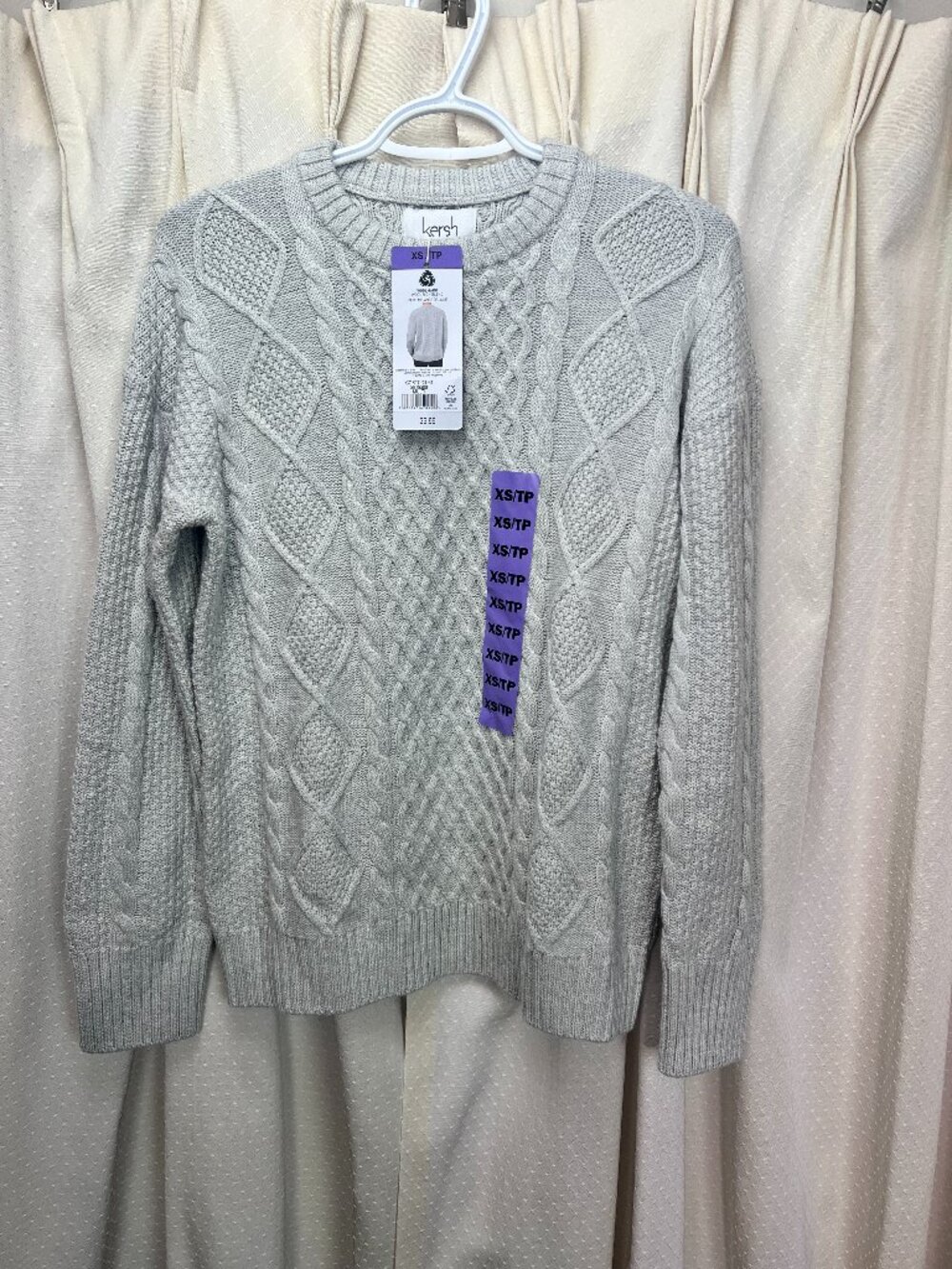 Kersh Pullover Sweater Merino Wool/Cotton Blend Women's Size XS Gray NWT